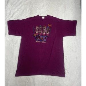 Vtg 90s I Dig Sports, Single Stitch Maroon Tiki Beach Graphic T-Shirt Size Large